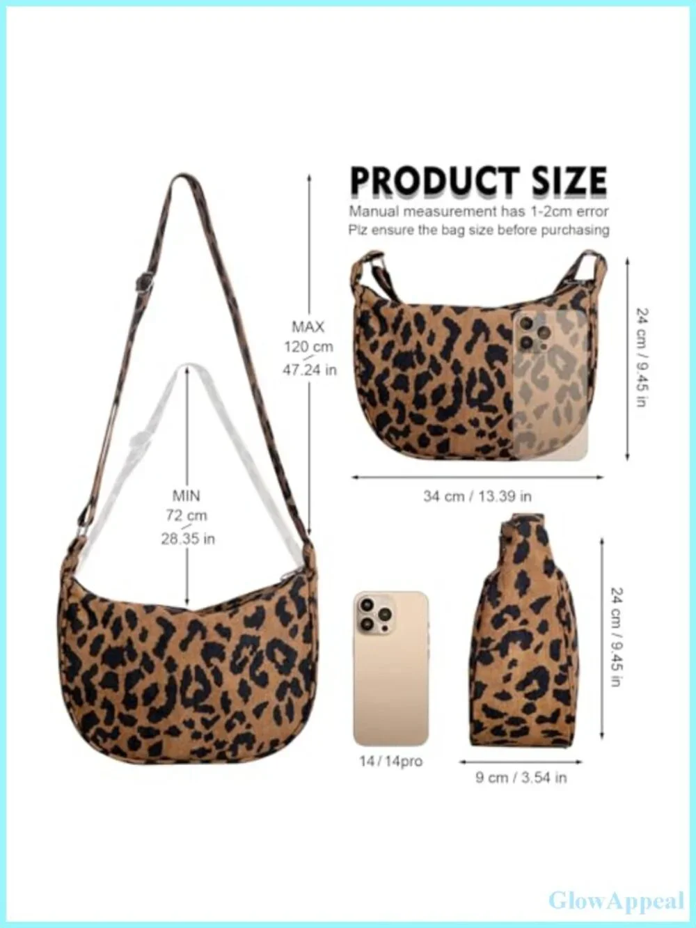 Corduroy Crescent Crossbody Sling Hobo Bag Small Adjustable Strap